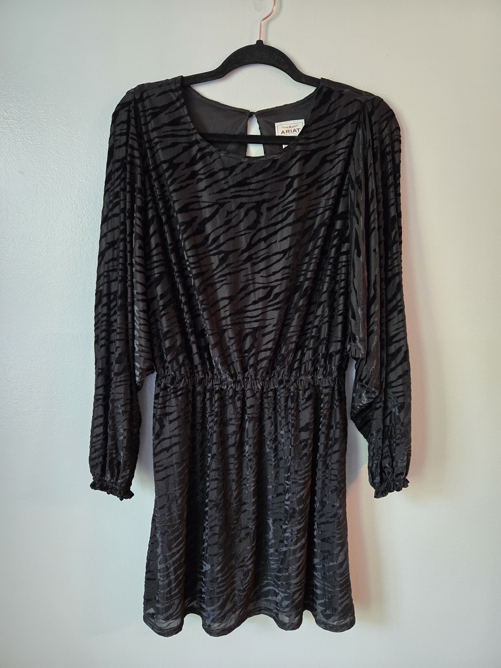 Ariat Black Velvet Tiger Stripe Dress Dolman Sleeve Western Cocktail Medium